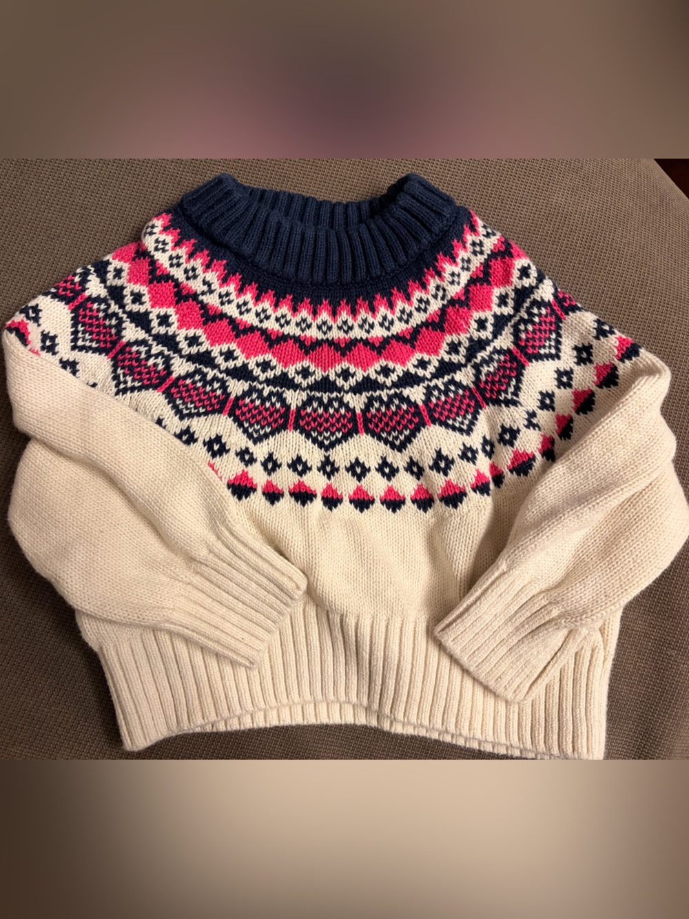 GAP Cream Fair Isle Sweater with Navy & Pink
